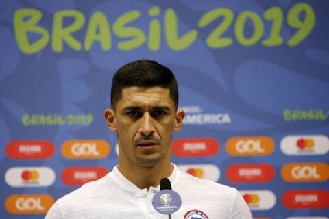 Futbol, conferencia de prensa de la seleccion chilena Copa America 2019 El jugador de la selecciones chilena Pedro Pablo Hernandez habla con los medios de comunicacion durante una conferencia de prensa realizada en el estadio Maracana de Rio de Janeiro, Brasil. 23 06 2019 Andres Pina Photosport Football, Chile s national team, Nationalteam press conference, PK, Pressekonferenz Copa America Championship 2019 Chile s player Pedro Pablo Hernandez speaks to the medias during a press conference held at the Maracana stadium in Rio de Janeiro, Brazil. 23 06 2019 Andres Pina Photosport Conferencia de prensa de la seleccion chilena en el estadio Maracana 