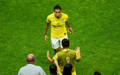 Joie des joueurs de l equipe Brazil - THAISA ( Brazil ) FOOTBALL : France vs Bresil - Coupe du Monde Feminine - Le Havre - 23 06 2019 FedericoPestellini Panoramic 