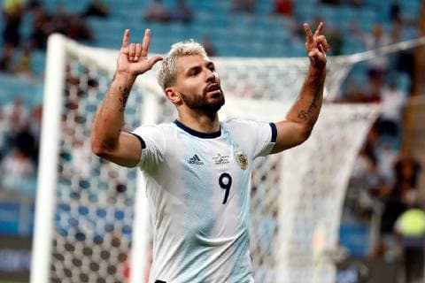 Argentina s Kun Aguero jubilates a goal during the Copa America 2019 Group B soccer match between Qatar and Argentina, at Arena do Gremio Stadium in Porto Alegre , Brazil, 23 June 2019. Qatar vs. Argentina !ACHTUNG: NUR REDAKTIONELLE NUTZUNG!  Copyright: xSebastiaoxMoreirax SCA15107 20190623-636969273797525894