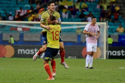 Colombia vs Paraguay SALVADOR, BA - 23.06.2019: COLOMBIA VS PARAGUAY - James Rodriguez celebrates the defeated goal of Luis Diaz during a match between Colombia and Paraguay, valid for the group stage of the 2019 Copa America, held this Sunday (23) at the Arena Fonte Nova in Salvador, BA. (Photo: Mauro Akiin Nassor Fotoarena) x1751972x  MauroxAkiinxNassor