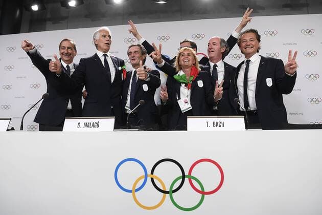 Sport Themen der Woche KW26 Photo LaPresse Fabio Ferrari June 24, 2019 Lausanne (Switzerland) news 134 a IOC session with the announcement of the city that will organize the Winter Olympic Games, Olympische Spiele, Olympia, OS 2026 In the pic:& xa0;The Milano-Cortina awards the Olympics in 2026. Malago , Georgetti, Sala, Zaia, Fontana, Ghedina, Binchedi,  Copyright: xLaPresse FabioxFerrarix