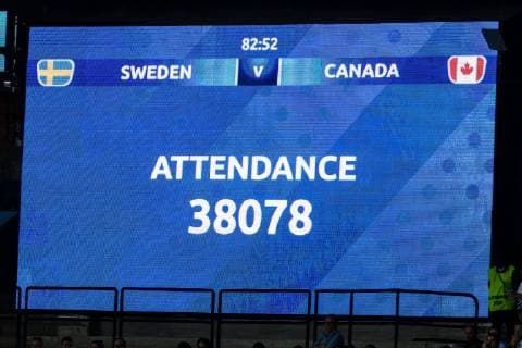 190624 Attendance number during the FIFA WomenÂ s World Cup round of sixteen match between Sweden and Canada on June 24, 2019 in Paris. Photo: Simon Hastegard Bildbyran Kod SH 180086 bbeng fotboll football fotball soccer dam women kvinner frankrike france vm vm 2019 verdensmesterskap världsmästerskap fifa women s world cup 2019 world cup attondelsfinal knockout stage canada kanada sverige sweden Copyright: SIMONxHASTEGARD BB190624SH096