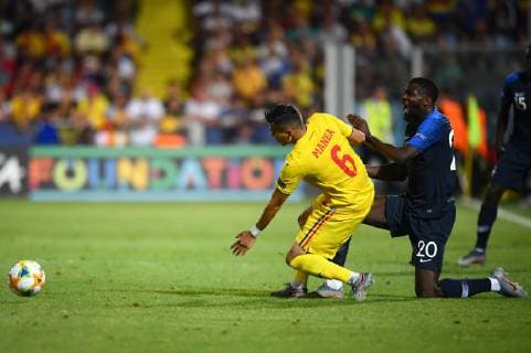 Photo Massimo Paolone LaPresse June 24, 2019 Cesena, Italy soccer France vs Romania - UEFA Under 21 Championship Italy 2019 - Group stage final tournament Group C - "Dino Manuzzi" stadium. In the pic: Marcus Thuram (Francia) competes for the ball with Cristian Manea (Romania)  Copyright: xMassimoxPaolone LaPressex