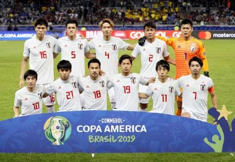 Football: Copa America Japan s starting 11 pose for a photo before their Copa America Group C match against Ecuador on June 24, 2019, in Belo Horizonte, Brazil. 