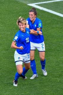 (190625) -- MONTPELLIER, June 25, 2019 -- Valentina Giacinti (L) of Italy celebrates her goal during the round of 16 match between Italy and China at the 2019 FIFA Women s World Cup at Stade de la Mosson in Montpellier, France, June 25, 2019. ) (SP)FRANCE-MONTPELLIER-2019 FIFA WOMEN S WORLD CUP-ROUND OF 16-ITA VS CHN ChenxYichen 