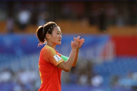 (190625) -- MONTPELLIER (FRANCE), June 25, 2019 -- Wu Haiyan of China greets the audience after the round of 16 match between Italy and China at the 2019 FIFA Women s World Cup in Montpellier, France, on June 25, 2019. China lost 0-2. ) (SP)FRANCE-MONTPELLIER-2019 FIFA WOMEN S WORLD CUP-ROUND OF 16-ITA VS CHN XuxZijian 