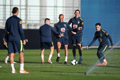 26th June 2019, Porto Alegre, Brazil; Training session of Brazil - CT President Luiz Carvalho, with Arthur, Miranda, Filipe Luis and Philippe Coutinho ahead of their game versus Paraguay on 28th June  ActionPlus12148215 HeulerxAndrey
