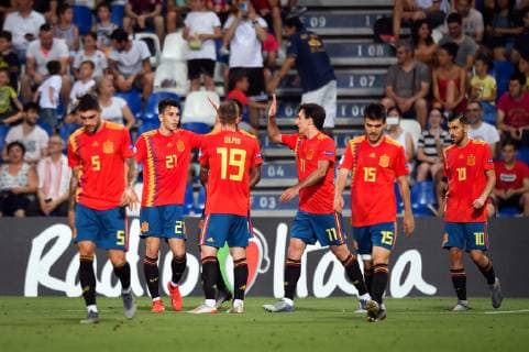 Photo Massimo Paolone LaPresse June 27, 2019 Reggio Emilia, Italy soccer Spain vs France - UEFA Under 21 Championship Italy 2019 - Semi-finals - "Mapei - Citt& xe0; del Tricolore" stadium. In the pic: Marc Roca (Spagna) celebrates after scoring goal 1-1  Copyright: xMassimoxPaolone LaPressex