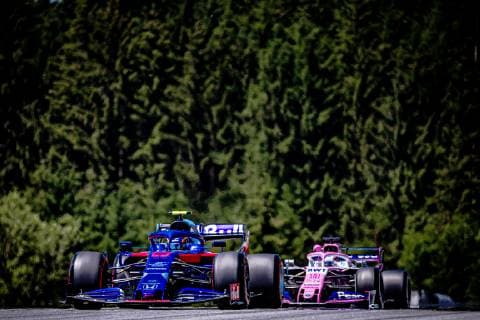 28.06.2019, Red Bull Ring, Spielberg, AUT, FIA, Formel 1, Grosser Preis von Oesterreich, Training, im Bild v.l.: Alexander Albon (THA, Toro Rosso), Sergio Perez (MEX, Racing Point) f.l.: Thailand Formula One driver Alexander Albon of Toro Rosso Mexican Formula One driver Sergio Perez of Racing Point during practice for the Austrian FIA Formula One Grand Prix at the Red Bull Ring in Spielberg, Austria on 2019 06 28. Spielberg