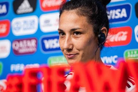 Fußball, WM Damen, Nationalteam Deutschland Pressekonferenz 190628 Sara Doorsoun of Germany during a press conference, PK, Pressekonferenz on June 28, 2019 in Rennes. Photo: Simon Hastegard Bildbyran Kod SH 180091 bbeng fotboll football fotball soccer dam women kvinner frankrike france vm vm 2019 verdensmesterskap världsmästerskap fifa women s world cup 2019 world cup kvartsfinal knockout stage tyskland presskonferens Copyright: SIMONxHASTEGARD BB190628SH050