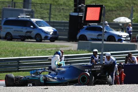 28th June 2019, Red Bull Ring, Spielberg, Austria; FIA Formula 1 Grand Prix, practice sessions; Mercedes AMG Petronas Motorsport, Valtteri Bottas crashes at Turn 6 and destroys the front end of his car  ActionPlus12148594 Octane