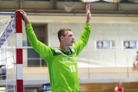 Kloten, Deutschland 28. Juni 2019: DHB U21, U 21 Laenderspiel - Airport Trophy - Spanien vs. Deutschland Torhueter Till Klimpke (Deutschland HSG Wetzlar) Kloten Sporthalle Ruebisbach Schweiz