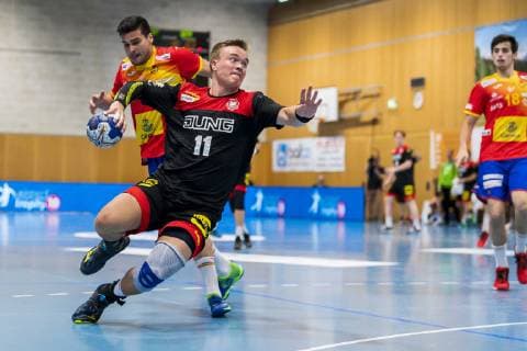 Kloten, Deutschland 28. Juni 2019: DHB U21, U 21 Laenderspiel - Airport Trophy - Spanien vs. Deutschland Max Neuhaus (Deutschland SC Magdeburg TSG Friesenheim) Kloten Sporthalle Ruebisbach Schweiz