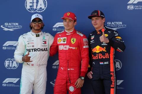Photo4 LaPresse 29 06 2019 Spielberg, Austria Grand Prix Formula One Austria 2019 In the pic: 2nd position Lewis Hamilton (GBR) Mercedes AMG F1 W10, Charles Leclerc (MON) Scuderia Ferrari SF90 pole position and 3rd position Max Verstappen (NED) Red Bull Racing RB15  Copyright: xPhoto4 LaPressex
