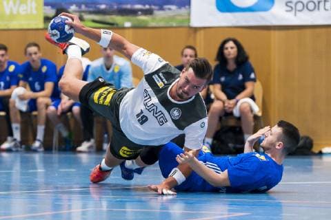 Kloten, Deutschland 29. Juni 2019: Handball, DHB U21, U 21 Laenderspiel - Airport Trophy - Deutschland vs. Frankreich Marcel Timm (Deutschland HC 2000 Coburg) Kloten Sporthalle Ruebisbach Schweiz