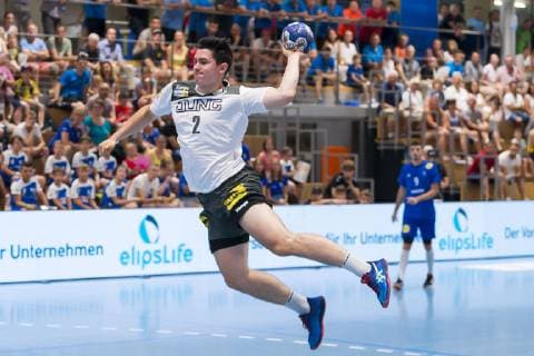 Kloten, Deutschland 29. Juni 2019: Handball, DHB U21, U 21 Laenderspiel - Airport Trophy - Deutschland vs. Frankreich Moritz Strosack (Deutschland HBW Balingen) Kloten Sporthalle Ruebisbach Schweiz