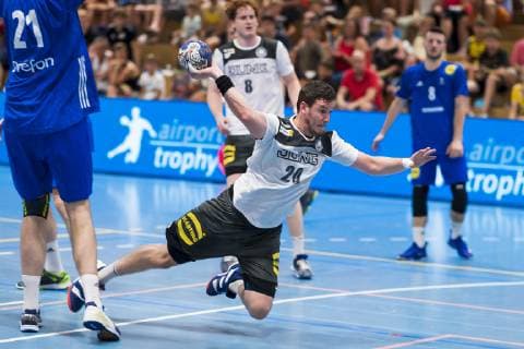 Kloten, Deutschland 29. Juni 2019: Handball, DHB U21, U 21 Laenderspiel - Airport Trophy - Deutschland vs. Frankreich Joshua Thiele (Deutschland TSV Hannover-Burgdorf) Kloten Sporthalle Ruebisbach Schweiz