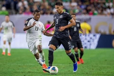 June 29, 2019: Mexico defender Carlos Salcedo (3) controls the ball in front of Costa Rica midfielder Allan Cruz (13) during the 1st half of a CONCACAF Gold Cup quarterfinals soccer match between Costa Rica and Mexico at NRG Stadium in Houston, TX. .. CSM CONCACAF Gold Cup Quarterfinals 2019: Costa Rica vs Mexico JUN 29 - ZUMAc04_ 20190629_zaf_c04_200 Copyright: xTraskxSmithx