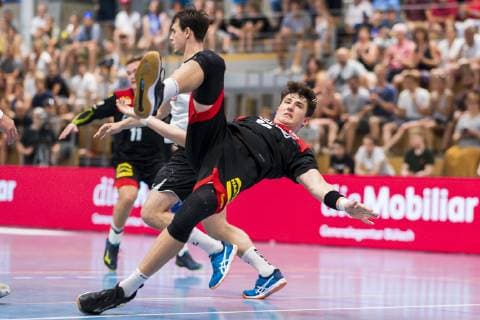 Kloten, Deutschland 30. Juni 2019: Handball, DHB U21, U 21 Laenderspiel - Airport Trophy - Schweiz vs. Deutschland Justin Kurch (Deutschland SC Magdeburg) Kloten Sporthalle Ruebisbach Schweiz
