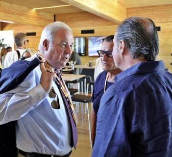 FORMULA 1 - GP of Austria 2019 SPIELBERG,AUSTRIA,30.JUN.19 - MOTORSPORTS, FORMULA 1 - Grand Prix of Austria, Red Bull Ring. Image shows governor Hermann Schuetzenhoefer (Styria), Klaus Leutgeb and manager Klaus Bartelmuss. GEPAxpictures xM.xOberlaender
