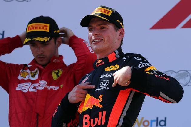 Photo4 LaPresse 30 06 2019 Spielberg, Austria Grand Prix Formula One Austria 2019 In the pic: Max Verstappen (NED) Red Bull Racing RB15 and Charles Leclerc (MON) Scuderia Ferrari SF90  Copyright: xPhoto4 LaPressex