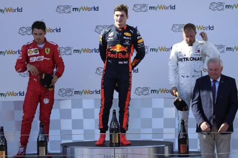 VERSTAPPEN Max F1 Team Red Bull Sieger mit LECLERC und BOTTAS bei der Siegerehrung Formel 1 GP 2019 Austria am 30.06.2019 in Spielberg