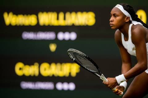 190701 Cori Gauff of USA competes in women s first round singles match during Wimbledon on July 1, 2019 in London. Photo: Vegard Wivestad Grott BILDBYRAN kod VG 170364 bbeng wimbledon wimbledon 2019 tennis day 1 dag 1 dam usa Copyright: VEGARDxWIVESTADxGRoTT BB190701BB755