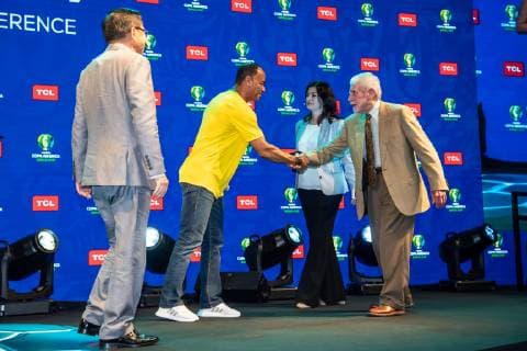 Former Brazilian football player Marcos Evangelista de Morais, known as Cafu, attends a press conference, PK, Pressekonferenz for upcomingConmebol Copa America Brazil 2019 in Sao Paulo, Brazil, 1 July 2019. Cafu preheats Conmebol Copa America Brazil 2019 in Sao Paulo  bjl11707146