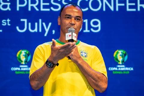 Former Brazilian football player Marcos Evangelista de Morais, known as Cafu, attends a press conference, PK, Pressekonferenz for upcomingConmebol Copa America Brazil 2019 in Sao Paulo, Brazil, 1 July 2019. Cafu preheats Conmebol Copa America Brazil 2019 in Sao Paulo  bjl11707149