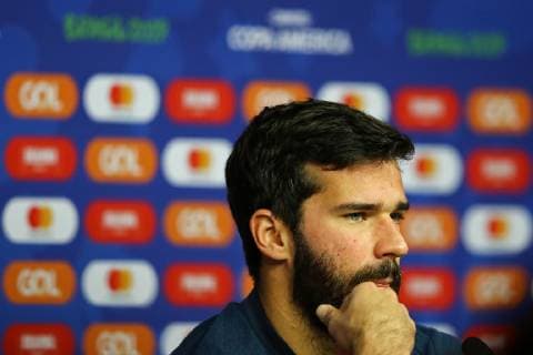 July 1st 2019, CT Cidade do Galo, Belo Horizonte, Brazil; press conference, PK, Pressekonferenz of Brazil at the CT Cidade do Galobefore their semi-final match versus Argentina on 2nd July; Alisson Becker  ActionPlus12149767 HeulerxAndrey