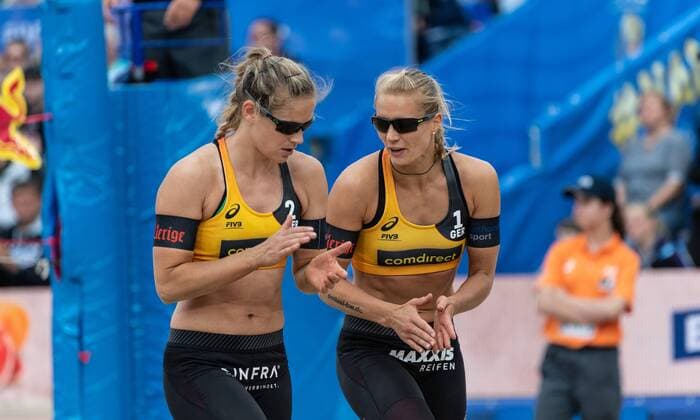FIVB Beach volleyball, Beachvolleyball World Championships Hamburg 2019; 02.07.2019 Cinja Tillmann (GER), Kim Behrens (GER); FIVB Beach Volleyball World Championships Hamburg 2019 am 02.07.2019, Hamburg.