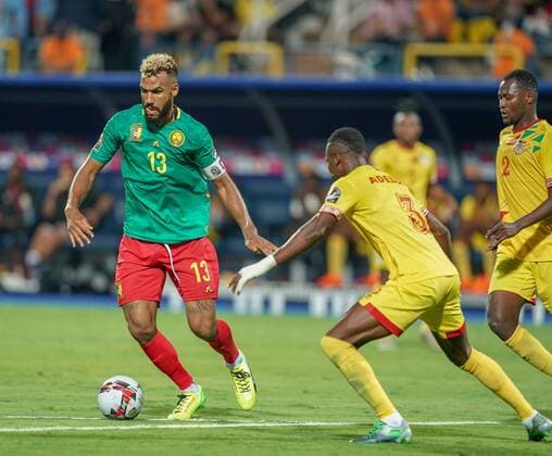 July 2, 2019 - Ismailia, Benin, Egypt - Eric Maxim Choupo-Moting of Cameroon trying to go past Abdou Kaled Adenon of Benin during the 2019 African Cup of Nations match between Benin and Cameroon at the Ismailia Stadium in Ismailia, Egypt on July 2,2019. Benin v Cameroon - 2019 African Cup of Nations  - ZUMAn230 20190702_zaa_n230_196 Copyright: xUlrikxPedersenx