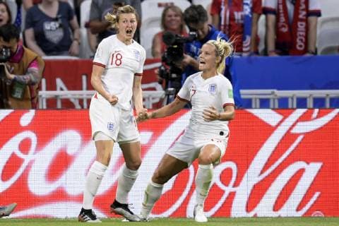 (L-R) Ellen White of England women, Rachel Daly of England women during the FIFA Women s World Cup France 2019 semi final match between England and United States of America at Stade de Lyon on July 02, 2019 in Lyon, France FIFA Women s World Cup France 2019 2018 2019 xVIxVIxImagesx xGerritxvanxKeulenxIVx 14891479