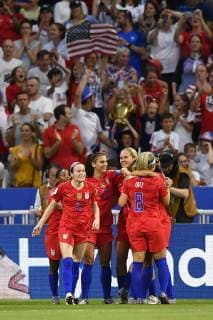 July 2, 2019 - Lyon, France - Alex Morgan (Orlando Pride) of United States celebrates after scoring her sides first goal during the 2019 FIFA Women s World Cup France Semi Final match between England and USA at Stade de Lyon on July 2, 2019 in Lyon, France. England v USA: Semi Final - 2019 FIFA Women s World Cup France  - ZUMAn230 20190702_zaa_n230_445 Copyright: xJosexBretonx