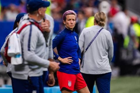 190702 Megan Rapinoe of USA ahead of the FIFA Women s World Cup semi-final match between England and USA on July 2, 2019 in Lyon. Photo: Simon Hastegard Bildbyran Kod SH 180099 bbeng fotboll football fotball soccer dam women kvinner frankrike france vm vm 2019 verdensmesterskap världsmästerskap fifa women s world cup 2019 world cup semifinal semi final knockout stage england usa Copyright: SIMONxHASTEGARD BB190702SH069