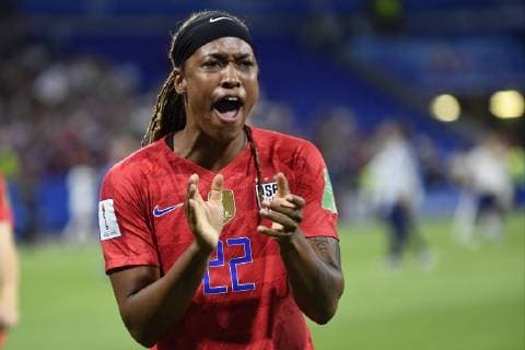 July 2, 2019 - Lyon, France - Jessica Mcdonald (NC Courage) of United States celebrates victory after the 2019 FIFA Women s World Cup France Semi Final match between England and USA at Stade de Lyon on July 2, 2019 in Lyon, France. England v USA: Semi Final - 2019 FIFA Women s World Cup France  - ZUMAn230 20190702_zaa_n230_497 Copyright: xJosexBretonx