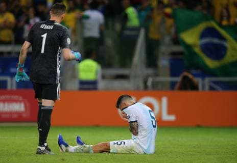 Brazil vs. Argentina BELO HORIZONTE, MG - 02.07.2019: BRAZIL VS. ARGENTINA - Franco Armani and Leandro Paredes of Argentina mourn defeat during Brazil-Argentina match, valid for the semifinal of Copa América 2019, held on Tuesday (02) at the Estádio do Mineirão in Belo Horizonte, MG. (Photo: Rodolfo Buhrer La Imagem Fotoarena) x1757584x  RodolfoxBuhrer