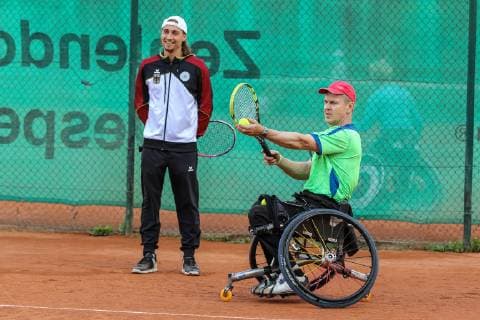 Niklas Höfken (DTB-Referent) und Steffen Sommerfeld (GER) beim Training, 31. German Open Rollstuhltennis 2019, ITF, Berlin, 03.06.2019,