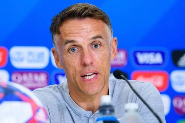 190705 Phil Neville, Head coach of England during a press conference, PK, Pressekonferenz on July 5, 2019 in Nice. Photo: Petter Arvidson Bildbyran Kod PA 92314 bbeng fotboll football fotball soccer dam women kvinner frankrike france vm vm 2019 verdensmesterskap världsmästerskap fifa women s world cup 2019 world cup England Press conference presskonferens Copyright: PETTERxARVIDSON BB190705PA004