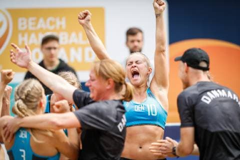 Beachhandball, EM in Polen NIELSEN Kaja Kamp (10) during the Beach Handball EURO 2019 women s game Semifinal Croatia - Denmark, Stare Jablonki, Poland, 06.07.2019, Mandatory Credit © Uros Hocevar kolektiff. , Jablonki