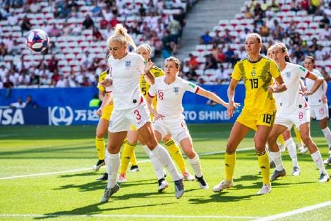 190706 Alex Greenwood of England and Fridolina Rolfö of Sweden during the FIFA Women s World Cup bronze medal game between England and Sweden on July 6, 2019 in Nice. Photo: Petter Arvidson Bildbyran Kod PA 180104 bbeng fotboll football fotball soccer dam women kvinner frankrike france vm vm 2019 verdensmesterskap världsmästerskap fifa women s world cup 2019 world cup Sweden sverige England bronsfinal bronze medal match bronsmatch third place playoff Copyright: PETTERxARVIDSON BB190706PA027