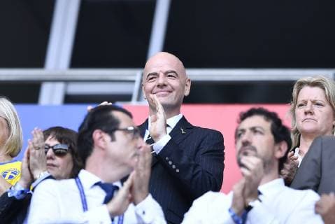 (190706) -- NICE, July 6, 2019 -- Gianni Infantino watches the 3rd place match between England and Sweden at the 2019 FIFA Women s World Cup in Nice, France on July 6, 2019. ) (SP)FRANCE-NICE-2019 FIFA WOMEN S WORLD CUP-3RD PLACE MATCH-ENGLAND VS SWEDEN ChenxYichen 