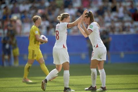 July 6, 2019 - Nice, France - Ellen White (Birmingham City WFC) of England celebrates after scoring her sides first goal during the 2019 FIFA Women s World Cup France 3rd Place Match match between England and Sweden at Stade de Nice on July 6, 2019 in Nice, France. England v Sweden: 3rd Place Match - 2019 FIFA Women s World Cup France  - ZUMAn230 20190706_zaa_n230_185 Copyright: xJosexBretonx