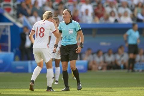 July 6, 2019 - Nice, France - Ellen White (Birmingham City WFC) of England protesting to the referee her goal canceledduring the 2019 FIFA Women s World Cup France 3rd Place Match match between England and Sweden at Stade de Nice on July 6, 2019 in Nice, France. England v Sweden: 3rd Place Match - 2019 FIFA Women s World Cup France  - ZUMAn230 20190706_zaa_n230_190 Copyright: xJosexBretonx