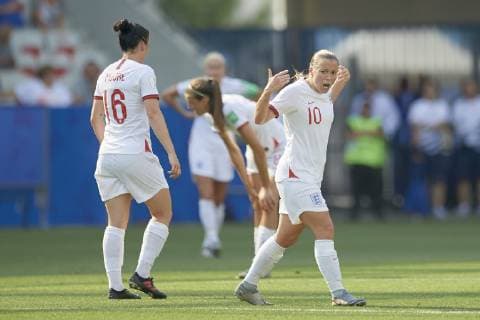 July 6, 2019 - Nice, France - Fran Kirby (Chelsea FCW) of England celebrates after scoring her sides first goal during the 2019 FIFA Women s World Cup France 3rd Place Match match between England and Sweden at Stade de Nice on July 6, 2019 in Nice, France. England v Sweden: 3rd Place Match - 2019 FIFA Women s World Cup France  - ZUMAn230 20190706_zaa_n230_178 Copyright: xJosexBretonx