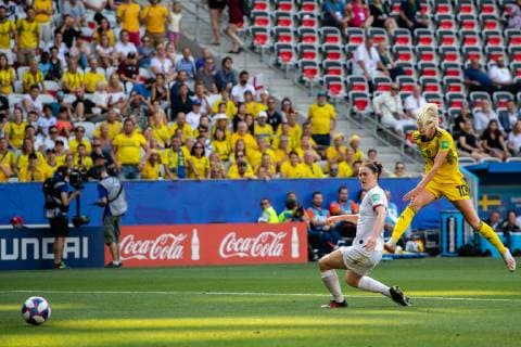190706 Sofia Jakobsson of Sweden during the FIFA Women s World Cup bronze medal game between England and Sweden on July 6, 2019 in Nice. Photo: Petter Arvidson Bildbyran Kod PA 180104 bbeng fotboll football fotball soccer dam women kvinner frankrike france vm vm 2019 verdensmesterskap världsmästerskap fifa women s world cup 2019 world cup Sweden sverige England bronsfinal bronze medal match bronsmatch third place playoff Copyright: PETTERxARVIDSON BB190706PA107