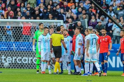 July 6, 2019 - Brazil - Messi in the Game of the match between Argentina X Chile valid for third place dispute of Copa America 2019, in the Arena Corinthians, in SoÂ£o Paulo, this Saturday (06). Photo: Copa America ARG X CHI - ZUMAb158 20190706_zap_b158_004 Copyright: xGeraldoxBubniakx
