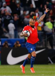 Argentina vs. Chile SÃO PAULO, SP - 06.07.2019: ARGENTINA VS. CHILE - Arturo Vidal of Chile celebrates after scoring a penalty in a penalty marked by VAR during a match between Argentina and Chile, valid for the dispute of the third place of Copa America 2019, held this Saturday (06) at the Corinthians Arena in São Paulo, SP. (Photo: Marcelo Machado de Melo Fotoarena) x1759129x  MarceloxMachadoxdexMelo