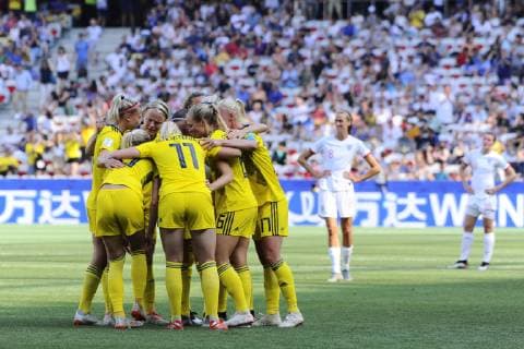 joie - equipe de Suede FOOTBALL: Coupe du monde feminine - Angleterre vs Suede - petite finale - Nice - 06 07 2019 NorbertScanella PanoramiC 