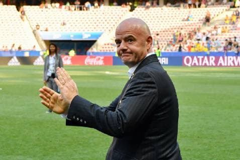 (190707) -- NICE, July 7, 2019 -- FIFA President Gianni Infantino arrives on the field after the 3rd place match between England and Sweden at the 2019 FIFA Women s World Cup in Nice, France on July 6, 2019. ) (SP)FRANCE-NICE-2019 FIFA WOMEN S WORLD CUP-3RD PLACE MATCH-ENGLAND VS SWEDEN ChenxYichen 
